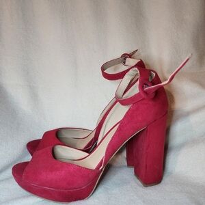 Sun + Stone Bold Red Suede Heels
